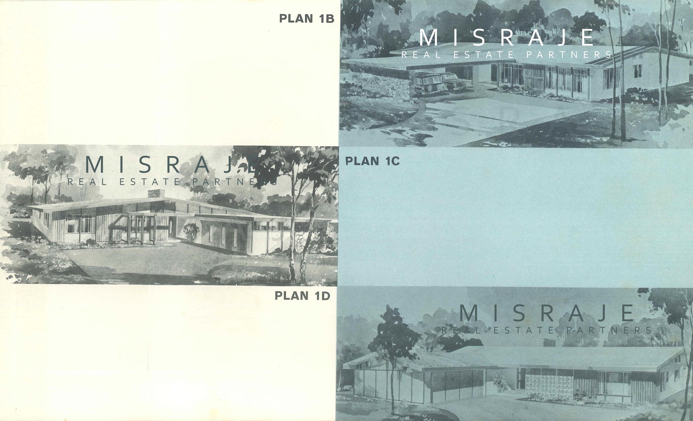 Original floorplan 1 from Laurelwood land development brochure, showcasing mid-century home design